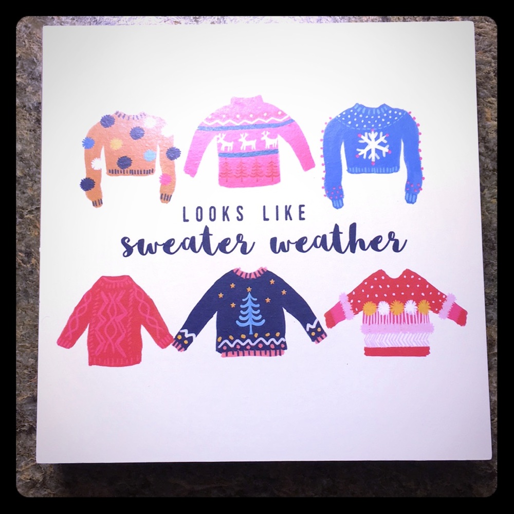 New with tags ART...Looks Like Sweater Weather Word Block Plum